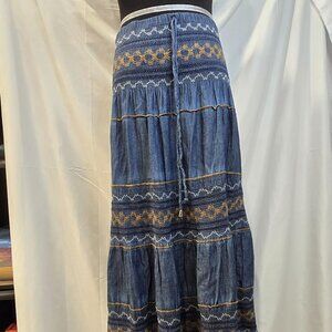 Lapis Skirt Blue With Embroidered Details Size Large Long Flowy